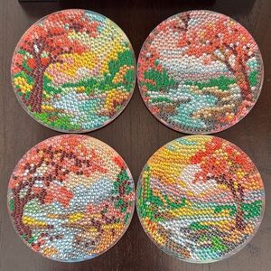 🌿 Handcrafted Scenic Landscape Diamond Art Coasters -  Set of 4